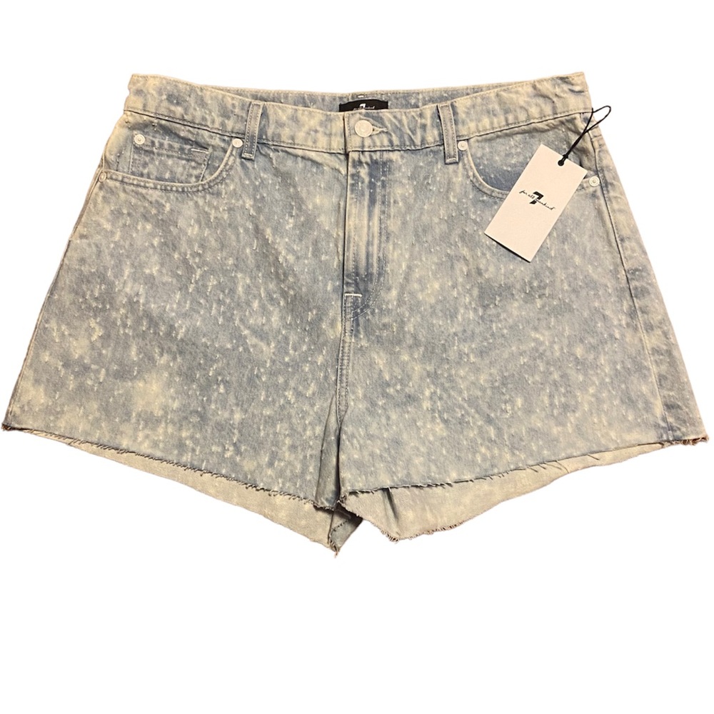 NWT 7 for All Mankind High Waist Shorts Light Wash Raw Hem Distressed Sz 32